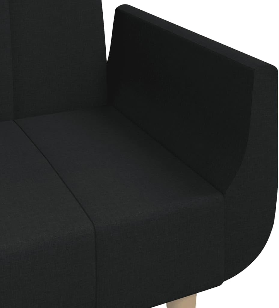 vidaXL 2-Seater Sofa Bed with Two Pillows, Convertible Sofa Bed, Loveseat Couch Bed for Living Room Bedroom, Sleeper Sofa, Modern Style, Black Fabric