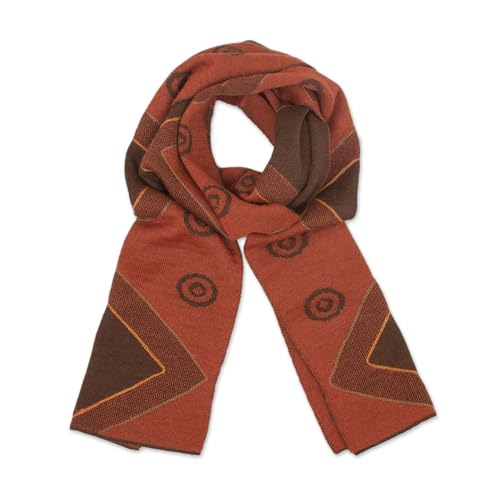 NOVICA Artisan Handmade Alpaca Blend Scarf Chestnut Pumpkin Knit Wrap from Peru Wool Accessories Scarves Orange Brown Patterned ' Chestnut and Pumpkin Andes'