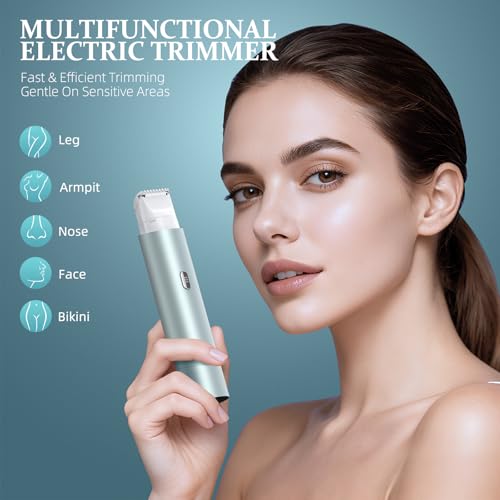 Image of Bikini Trimmer for Women, Dual Head Face Shaver Body Hair Trimmmer, IPX7 Waterproof Womens Electric Razor for Legs, Lake Green