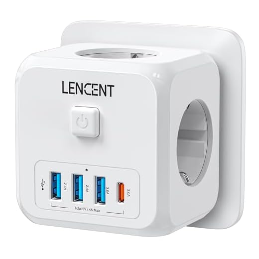 LENCENT Cubo Enchufe USB 7 en 1, Ladron Enchufes 4000W, Cubo Enchufes Múltiples Pared con 3 Tomas de CA, 3 USB, 1 Tipo C y Interruptor, Cargador USB para Oficina, Cocina y Habitación