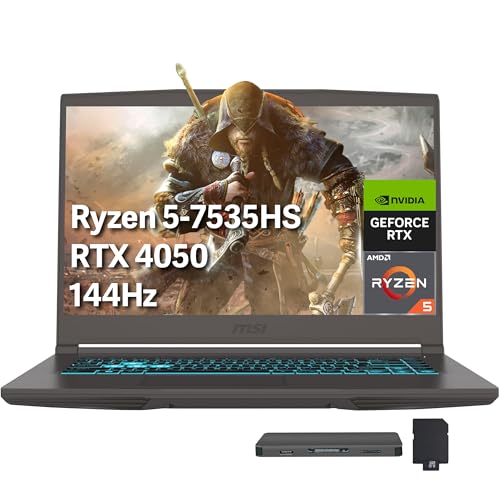 Image of msi Thin A15 15.6 inch FHD 144Hz Gaming Laptop, AMD Ryzen 5 7535HS, 32GB DDR5, 3TB Storage(2TB SSD+1TB Docking Station Set), NVIDIA GeForce RTX 4050 6GB GDDR6, Backlit Keyboard, Wi-Fi 6E, Win 11, Black