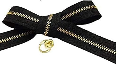 ZipperStop Wholesale YKK® Zipper Repair Kit Solution, #5 Brass Metal Zipper Chain 15 Yards Black with Your Choice of 12 Pulls of YKK® #5 Brass Slider - Made in USA (Auto Locking Jean Pull Slider)
