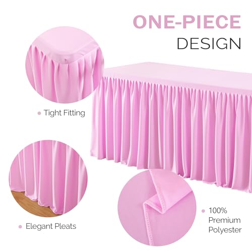 Party Talk TABLE SKIRT For Rectangle Tables 6Ft, Wrinkle Free Pleated Ruffle Fitted Table Cover 6Ft Stretch Tablecloths With Skirt thumb #1