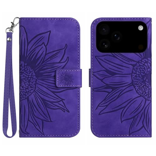 Étui iPhone 17 Pro anti-rayure violet foncé en cuir magnétique