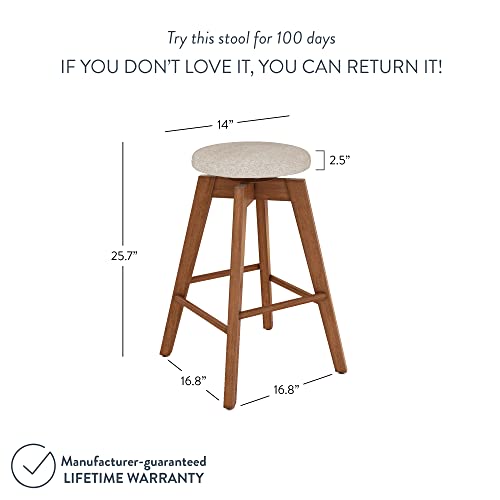 Amalia Backless Kitchen Counter Height Bar Stool, Solid Wood With 360 Swivel Seat Antique Coffee/Natural Wheat #TOP3