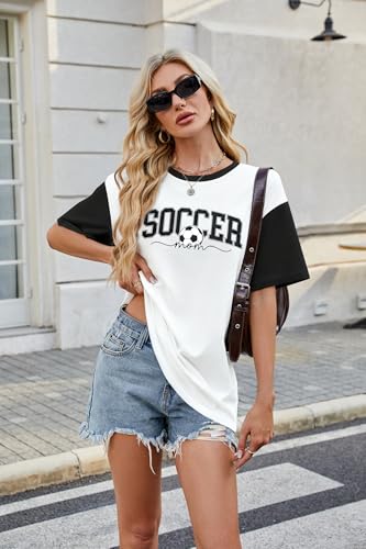 Image of ALLTB Soccer Cup 2026 Shirt Soccer Mom Shirts Women Oversized Football Match Season Jersey Bow T-Shirt Short Sleeve Top