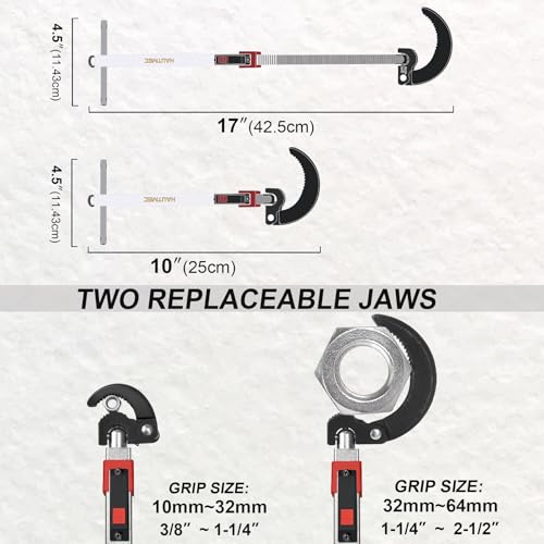 HAUTMEC 11-18inch Telescoping Basin Wrench, Sink Faucet Wrench for Tight Spaces with Replaceable Jaws Capacity 1-1/4''to 2-1/2", Plumber Wrenches for Faucet Hex Nuts Install and Repair Under Sink - Image 6