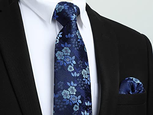 Image of HISDERN Mens Ties Extra Long Tie and Pocket Square Set 63 Inch XL Tie Pack Collection Present Box Necktie Lot 3 PCS