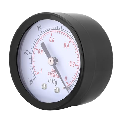Aramox Mini Medidor de Presión de Vacío de 50 Mm con Interno de Latón, Doble Escala 0 a 30inhg y 0 a 1Bar, Ideal para la Medición de Aceite de Aire de Agua