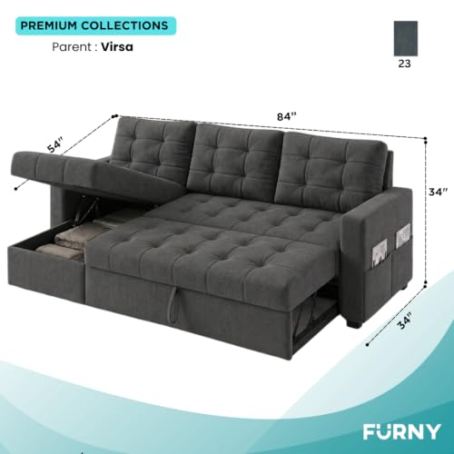 Image of CASASTYLE Sumur 4 Seater LHS L Shape Sofa with Pull Out Bed & Storage Lounger | Premium Soft Velvet Suede Fabric | Comfort Cushions | Ideal for Living Room, Hotel & Office (Dark Grey)