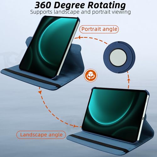 Image of TGK Rotating Cover for Samsung Galaxy Tab S9 FE+ 12.4 inch Leather Flip Case Cover (Dark Blue)