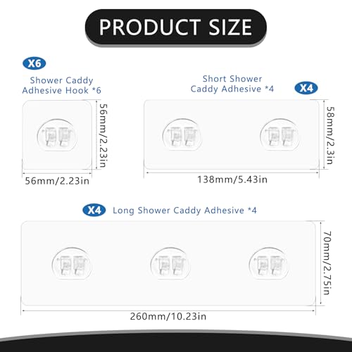 L&W Luck 14 Stück Dusch Caddy Klebehaken Ohne Bohren,Duschregal Klebehaken Badezimmer,Duschhaken Wandhaken Wasserdicht für Duschregal,Korb,Seifenschale (Transparent)