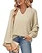 Messic Long Sleeve Tops For Woman, V Neck Pullover For Women Blouses Casual Jumper Tops For Women Professional Sweater for Work Spring and Winter Fashion Pullover Sweater Beige X-Large