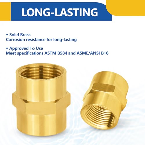 5-PACK GUOFIS Brass Pipe Fittings Coupling,1" NPT Female to 1" NPT Female, For Link Between Two Pipe or Fittings by GUOFIS - Used condition - Image 3