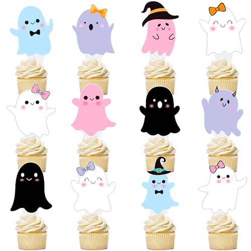 Halloween Party Ghost Cupcake Toppers 48PCS Ghost Cake Decoration...
