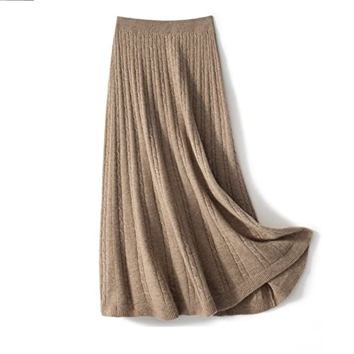 Shouqiao Falda Midi para Mujer Elegante Falda elástica de Punto Alto Falda de Cintura Alta Falda fluida de Color sólido Cómoda Falda Sretchy A-Line Falda Larga, marrón, M