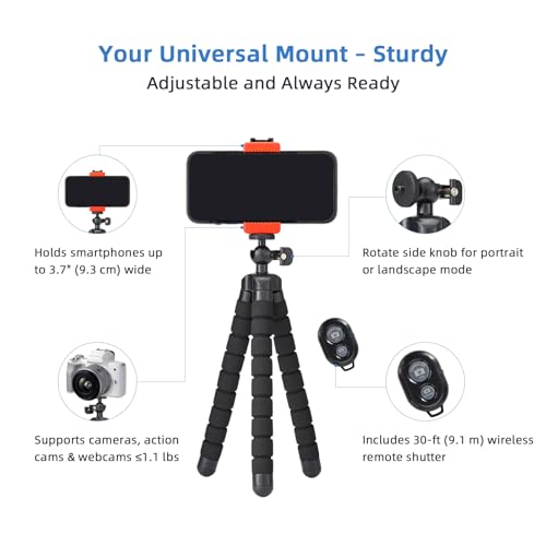 Portable & Flexible Phone Tripod with Wireless Remote & Adjustable Clip – Compact Cell Phone Tripod Stand for Video Recording, Vlogging, and Live Streaming (Black) by ZSSHYZK - Used condition - Image 2