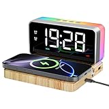 Picture of CHOUYONL Alarm Clocks for Bedrooms with Wireless Charger Station, Bluetooth Speaker, Woodgrain, White Noise Sound Machines, RGB Night Lights, Ideal Gift for Adult Man Women Teen Girls Boys