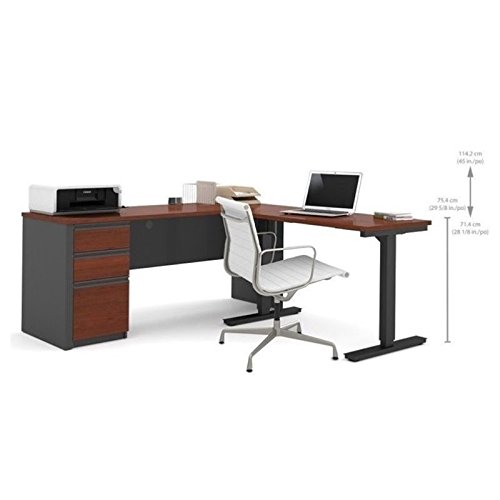 Bowery Hill L-Shaped Desk in Bordeaux and Graphite