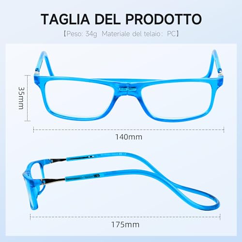 NEW VISION Okulary do czytania z magnesem, certyfikat CE, UV400 dla mężczyzn i kobiet, NV2904 (niebieski, 2,5, x)