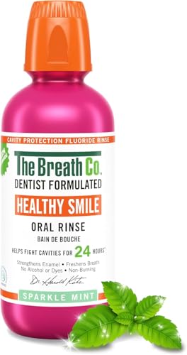The Breath Co. Healthy Smile Mouthwash Dentist Formulated Oral Rinse for 24 Hours of Cavity Protection with Sodium Fluoride Strengthens Enamel Alcohol Free Non-Burning 500ml