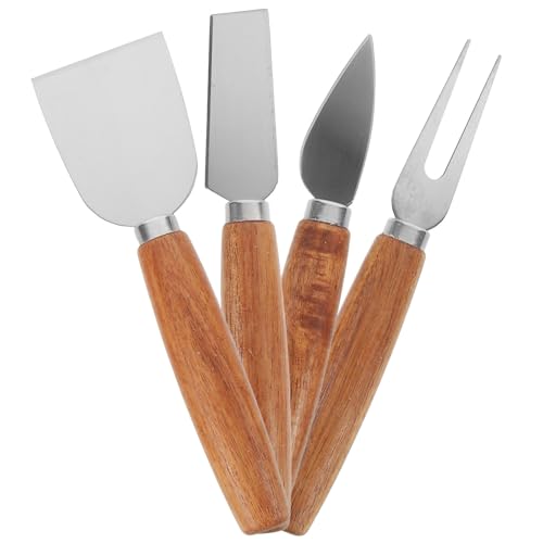 Ciieeo Ensemble de 4 Ustensiles Cuisine en Acier Inoxydable et Bois, Couteaux à Fromage et Beurre Résistants Rouille, Faciles à Couper, pour Restaurants
