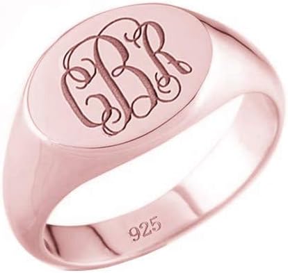 925 Sterling Silver Personalized Horizontal Oval Signet Ring Custom Letter Monogrammed Ring