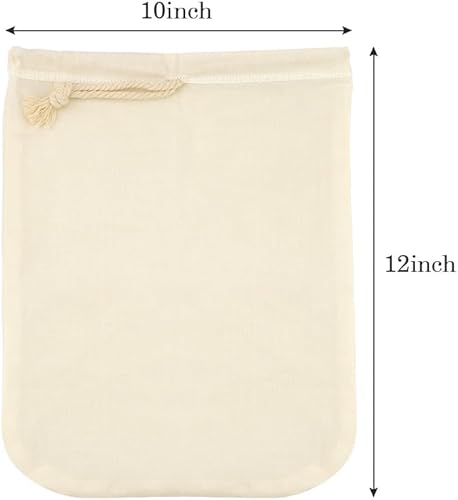 Miniatura 4 de Bolsa de leche de nueces, paños de queso para colar, reutilizables, 10 x 12 pulgadas, 100% algodón sin blanquear, bolsa de tela de queso para colar,