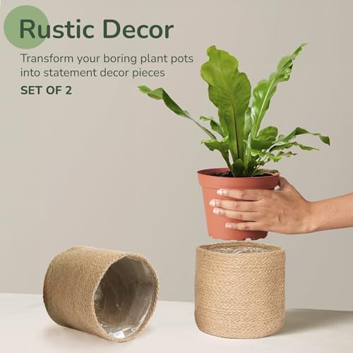 Eco Living Jute Planter Basket-Woven Jute Rope Covers for Decorating Indoor/Outdoor Succulents, Small Plant Pots-Set of 2-Multi-Purpose Storage Bins 6.5 Inches - Modern Style Décor- Brown by Eco Living - Image 5