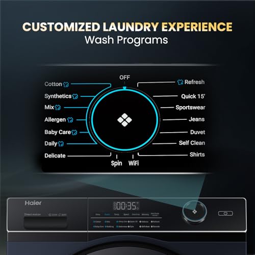 Image of Haier 11Kg 5 Star, AI Smart Wash with PuriSteam & i-Refresh, Direct Motion Motor, WiFi, 525 mm Super Drum, Inbuilt Heater, Fully Automatic Front Load Washer & Dryer (EFLD110-DM14IEICBKU1 | Black)