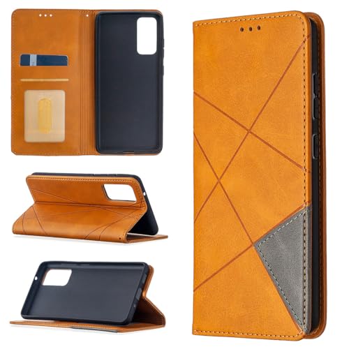 Étui Galaxy S20 FE jaune avec fentes cartes et portefeuille cuir à rabat