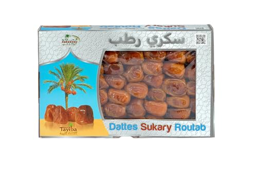 Dattes Sukary Routab de Tayiba, Boîte de 1200 g, Dattes Fraîches Cueillies à Mi-Maturité, Douces et Charnues