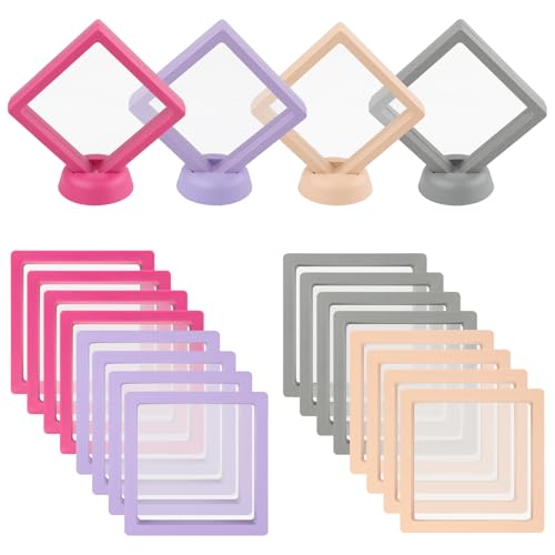 20 Pcs Floating Frame Case with Stands, 3.5X 3.5 x 0.8 inch, Challenge Coin Display,Transparent PE Jewelry Storage Box, Floating Display Holder Stands for Antique Challenge Coins, Medallion(ColorB)