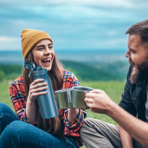 Image of Insulated Water Bottle 24 oz with Dustproof Lid, Carry Handle & Tea Infuser, BPA-Free & Leakproof, Stainless Steel Water Bottles Ideal for Fitness, Hiking, Office & Outdoor Use (Navy Blue)