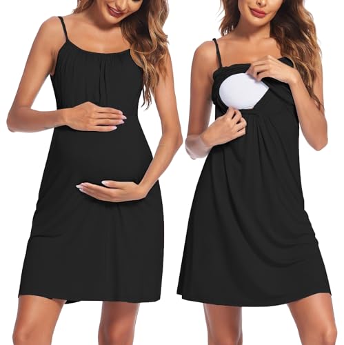 Image of Ekouaer Women's Nursing Nightgown Maternity Dress Breastfeeding Gown Full Slips Sleepwear