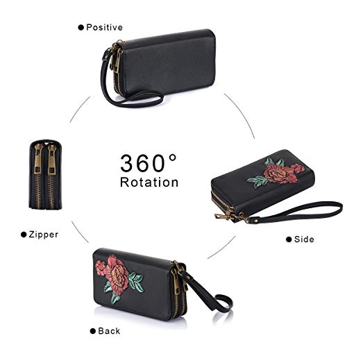 Image of XEYOU Double Zipper Long Clutch Wallet Cellphone Wallet for Women with Removable Wristlet Strap for Credit Card, Cash, Coin, Bill