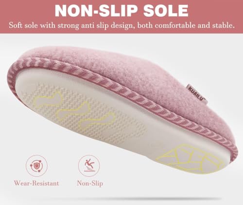 Image of KuaiLu Womens Supportive Memory Foam Slippers Felt Fuzzy Lined Heel Cushion Lightweight House Shoes for Indoor Outdoor