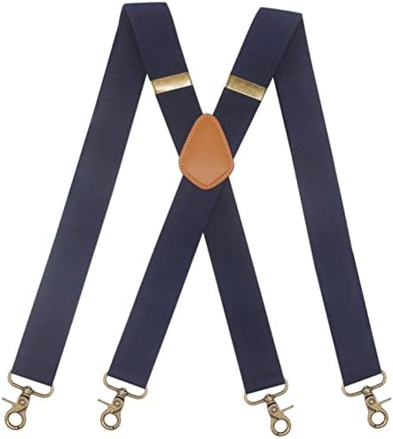 Mens Suspender 4 Swivel Hooks Adjustable Braces Elastic Comfortable X Style Strap (Navy)