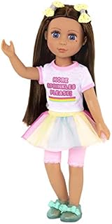 Glitter Girls 062243429048 36 cm Poseable Fashion Doll Kika  Brown Hair & Blue Eyes  Ice Cream Outfit, Rainbow Skirt, and 2 Hair Bows