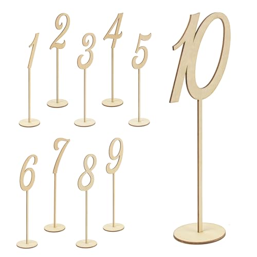 Becho 1-10 Wedding Table Numbers 9" Tall Wooden Table Numbers Tabletop Signs for Wedding, Party, Home Decoration, Rustic Receptions, Banquets, Cafés, Restaurants, Hotels.