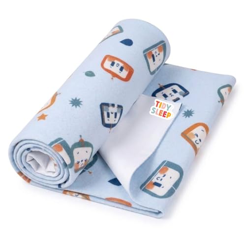 Image of Tidy Sleep Printed Baby Dry Sheet Waterproof Mattress Protector for Newborns | Soft Quick-Dry Bed Protector Mat | Reusable Leakproof Pee Pad for Bed, Crib & Travel Dry Sheet | Robo Love (Medium)
