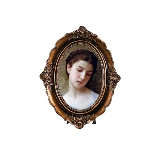 Cadre photo ovale en résine avec finition antique, conçu pour améliorer la décoration de chambre vintage et accrocher facilement des photos ou des œuvres d'art chéries
