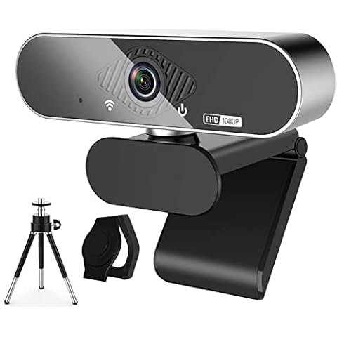 Webcam 1080P Pro HD Webcam with Stereo Microphone 110° Wide Angle Privacy Screen Cover Tripod for Conference Live Streaming Recording Compatible with Skype/Zoom/YouTube Cover