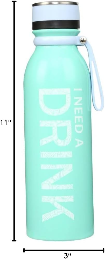 Cypress Home Need a Drink Stainless Steel Water Bottle - 3 x 3 x 11 Inches