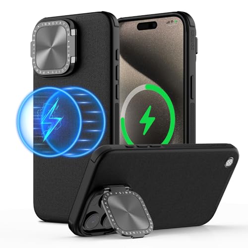 Nillkin for iPhone 15 Pro Max Case, Vegan Leather Case Compatible with MagSafe, Built-in Kickstand, Upgraded Camera Protection, Shockproof Protective Phone Case for iPhone 15 Pro Max, Black