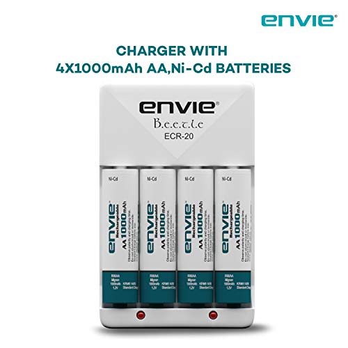 Image of ENVIE (ECR20+1000) Beetle Charger for AA & AAA Rechargeable Batteries with LED Light Indicator