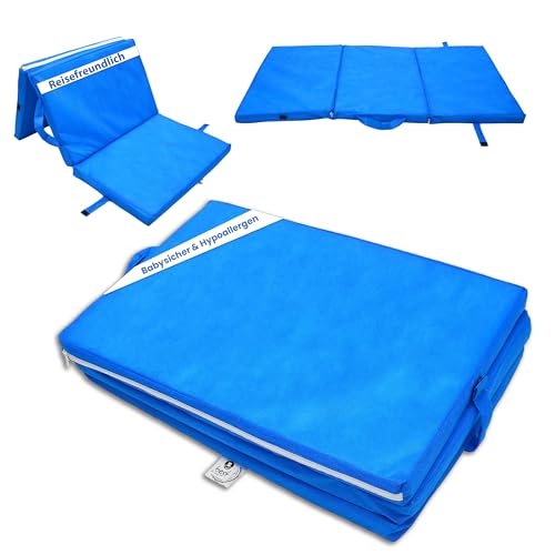 Best For Kids Faltbare Matratze für Kinder | Faltmatratze für Reisebett 120 x 60 cm | Strapazierfähiger, antibakterieller Schaumstoff mit waschbarem Polyesterbezug | Faltbare Einzelmatratze – blau