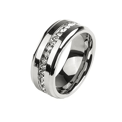 HIJONES Cubic Zirconia Cz Anello Eternity da Donna in Acciaio Inossidabile Fascia per La Promessa di Matrimonio alla Moda per Lei Argento 8Mm Taglia 22