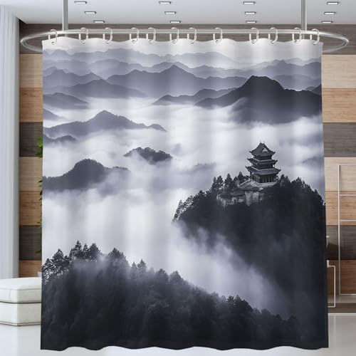 Rideau de douche polyester imperméable noir et blanc 180x200 pour baignoire et douche - 3