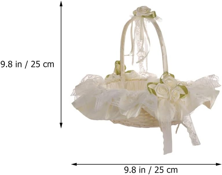 Holibanna Wedding Flower Girl Basket Satin Bowknot Flower Baskets Wicker Rattan Fairy Flower Basket for Weddings Bridal Anniversary Party Decor